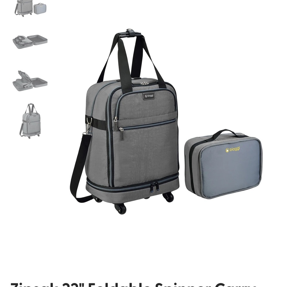 Gray Foldable Spinner Carry-On Luggage Set